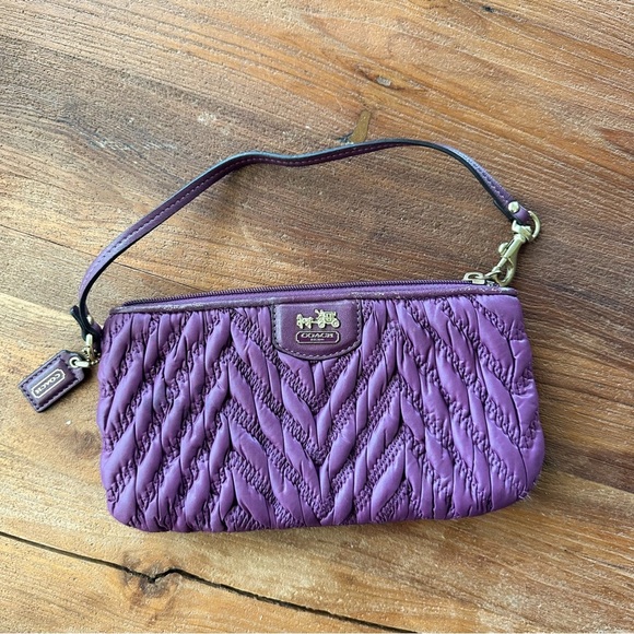 Coach 70th Anniv Plum Madison Quilted Chevron Nylon Leather Purse Bag Wristlet - Picture 1 of 11
